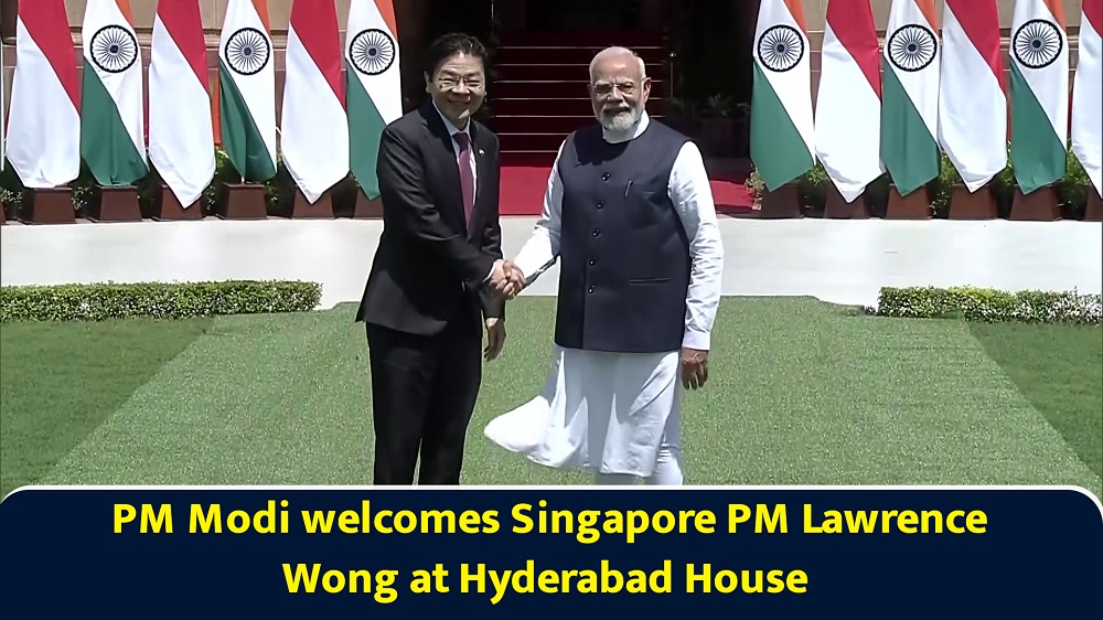 PM Narendra Modi welcomes Singapore PM Lawrence Wong at Hyderabad House